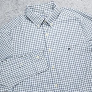 Vineyard Vines OTG Shirt Mens Medium Gray White Blue Check L/S Stretch Quick Dry